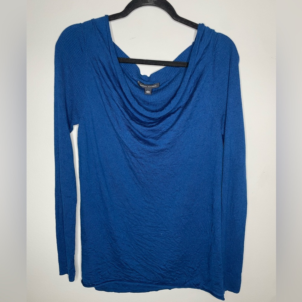 Banana Republic Blue Cowl-Neck Wool/Modal Blend Top
